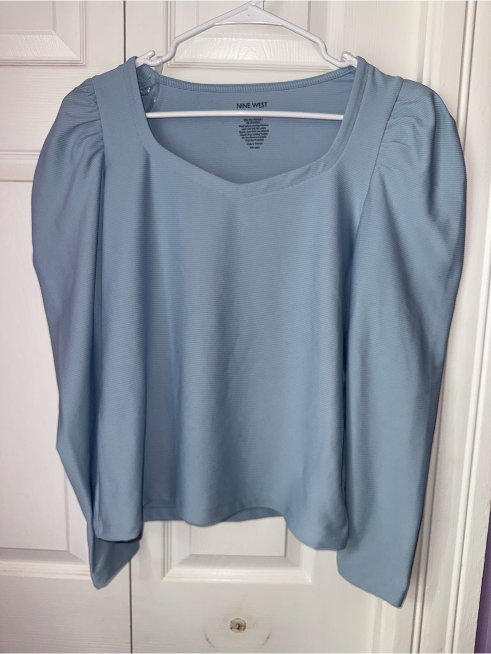 Nine West Soft Blue Puff-Sleeve Blouse